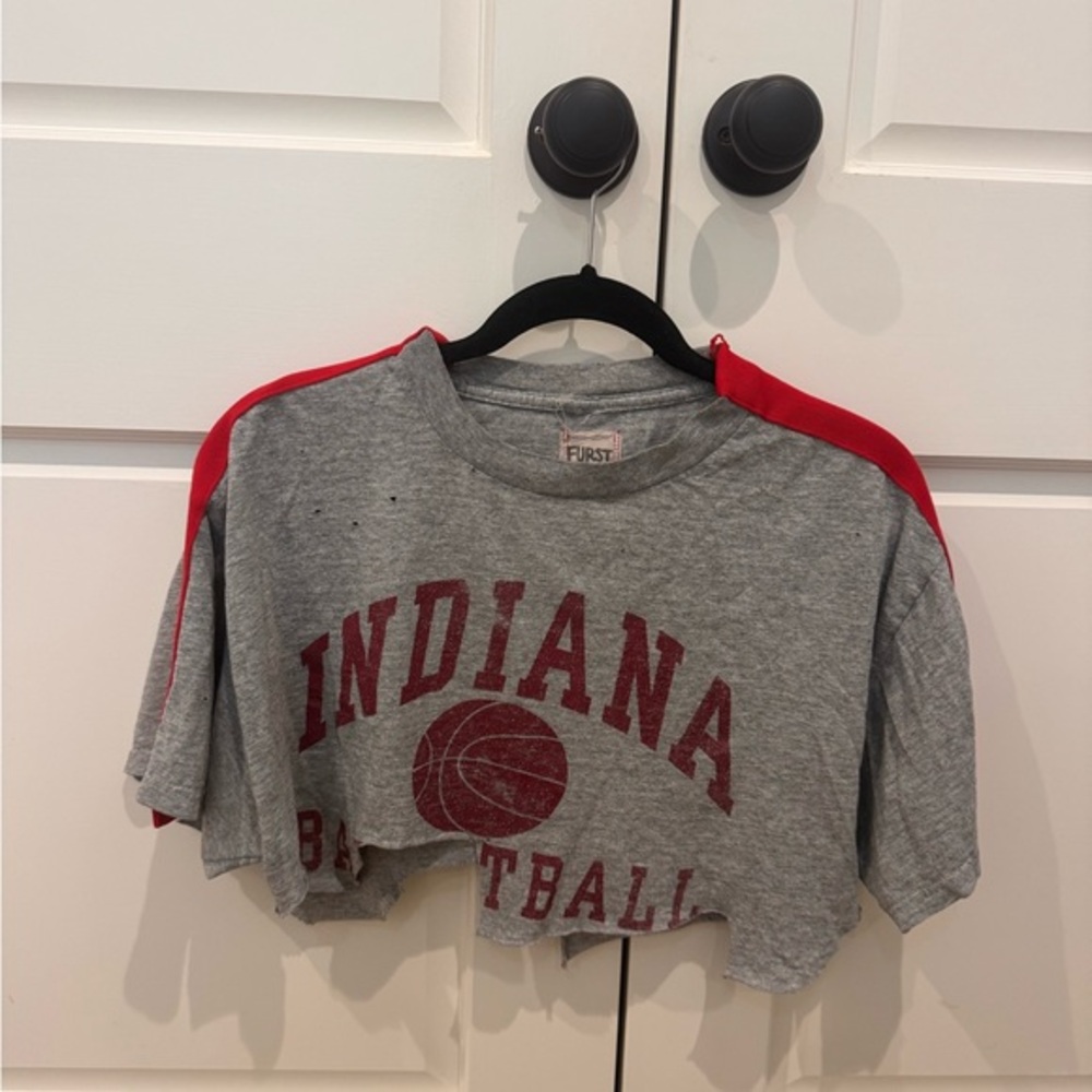 CROP Gray and Red Indiana IU Basketball Shirt